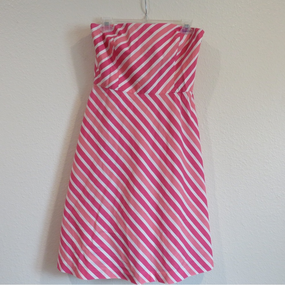 Ann Taylor Strapless Pink Peach Lined MIDI Dress SZ 8